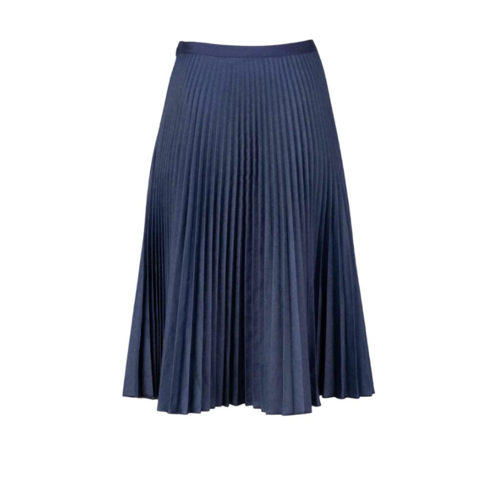 Charlotte Brody Accordion Pleated Midi Skirt Womens XS Navy Blue High Rise Satin